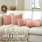 Fall Orange Plaid Gingham Euro Pillow Sham Covers 26x26 Set of 2 for Couch - Image 4