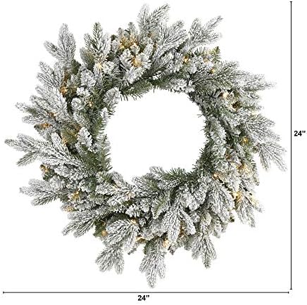 Nearly Natural 24 in Flocked Artificial Wreath with 50 LED Lights - Image 2