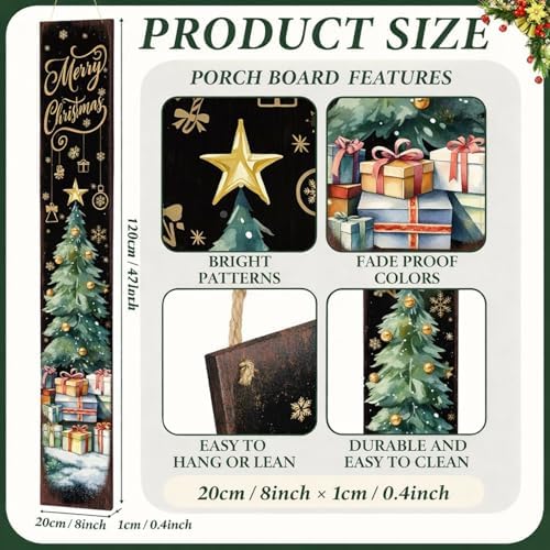 42 H Christmas Wooden Porch Decor Sign Merry Christmas Tree Welcome Porch Signs for Front Door Xmas Vertical Standing Signs for Xmas Garden Home Front Door Yard Decor - Image 2