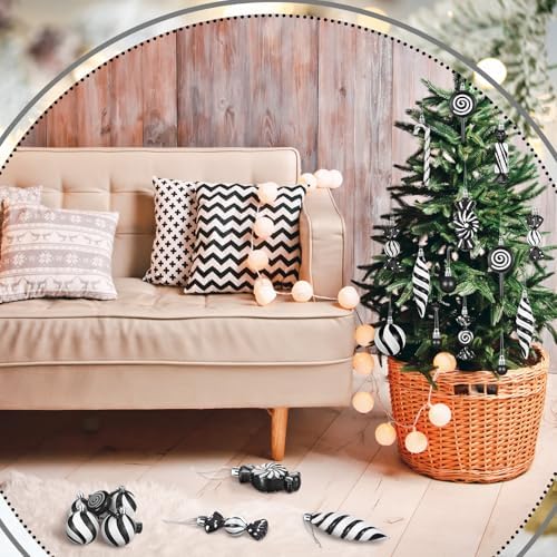 96 Pcs Christmas Tree Ornaments Black White Candy Ball Ornament - Image 3