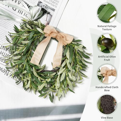 Olive Wreath for Front Door, 19'' Real Touch Door Wreath with Fruits - Image 3