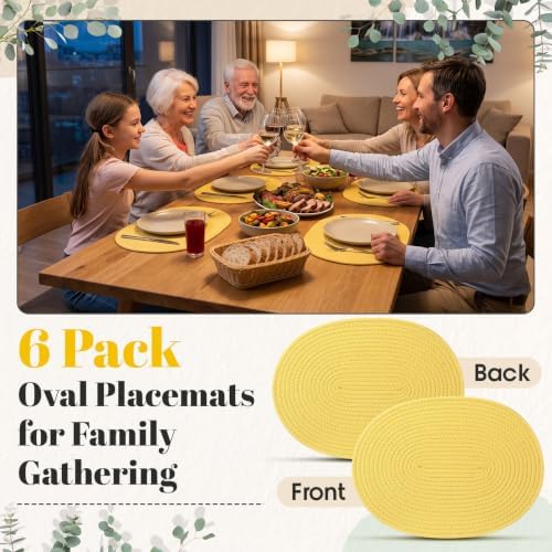 Oval Woven Placemats Set of 6, Cotton Rope 16x12 Inch, Yellow - Image 6