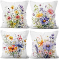 4 Pcs/Set Floral Pillow Covers Wild Flowers Sage Green Leaves Colorful Plants Vintage Throw Pillow Covers for Outdoor Home Couch Sofa Bedroom Farmhouse Decorative, 24"x24" by VieSavaran