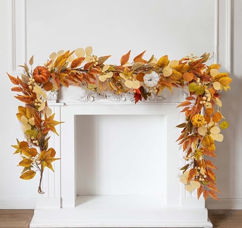 Thanksgiving Decorations - Clycaloor 6.8FT Fall Garland Maple Leaf, Artificial Autumn Hanging Vine Garland Thanksgiving Decor for Home Wedding Fireplace Party Christmas Halloween by Clycaloor