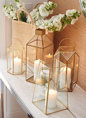 Serene Spaces Living Large Gold Amalfi Lantern with Glass Panels – Metal Candle Holder for Indoor & Outdoor Decor – Elegant Square Lantern for Weddings, Events & Home Styling, 6" Square & 16" Tall - Image 3