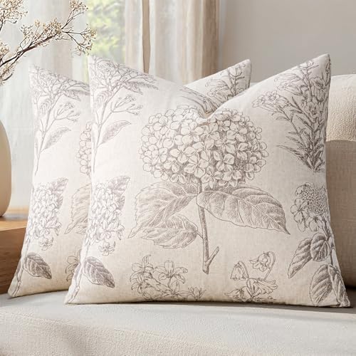 Set of 2 Decorative Floral Pillow Covers 22x22 Inch Light Camel by SWANCOCO