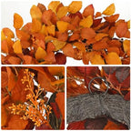 Artificial Fall Leaf Wreath for Front Door – 24" Autumn Wreath with Lifelike Fagus Sylvatica Foliages – Orange Yellow – Rustic Thanksgiving & Halloween Decoration for Indoor & Outdoor - Image 7