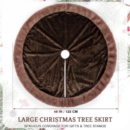 Skylety 48" Velvet Christmas Tree Skirt with Faux Fur Trim,Chocolate Brown - Image 2