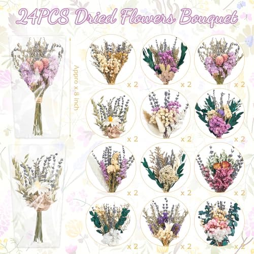 12/24PCS Handmade Dried Flower Bouquet with Stems Natural Dried Wildflowers 7.5 Inch Mini Dry Flowers for Vase Farmhouse Decor, Wedding Styling, Photography Props, Gift DIY(24pcs, Lavender) - Image 2
