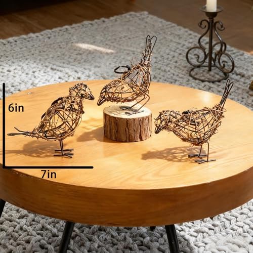 Rattan Bird Statues - 3pc Farmhouse Wicker Home Decor Figurines - Image 4