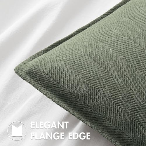 MIULEE Pack of 2 Army Green Euro Shams Chenille Pillow Covers 22x22 Inch - Image 2