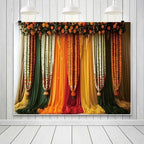 10x8ft India Pooja Traditional Backdrop Colorful Curtains Floral Indian Photography Background Puja Ganpati Mehndi Diwali Party Decorations for Wedding Birthday Festival Photo Props - Image 4