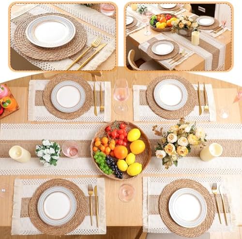 Boho Table Runner and Placemats Set, 6 Sets, Brown, 12x72 - Image 6