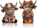 Karenhi 2 Pcs Highland Cow Figurines Fall Football Tabletop Decorations by Karenhi