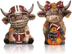Karenhi 2 Pcs Highland Cow Figurines Fall Football Tabletop Decorations by Karenhi