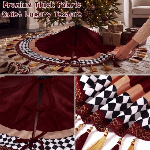 Blueweenly 48 Inch Christmas Tree Skirt with Gold and Red Tassel Velvet - Image 2