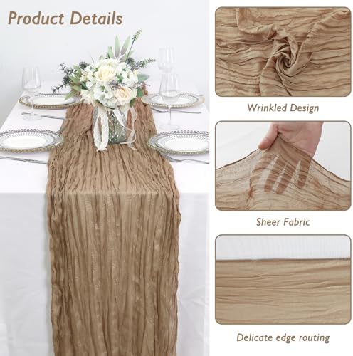 6 Pack Nude Cheesecloth Table Runner 120 Inch Boho Wedding Decor - Image 3