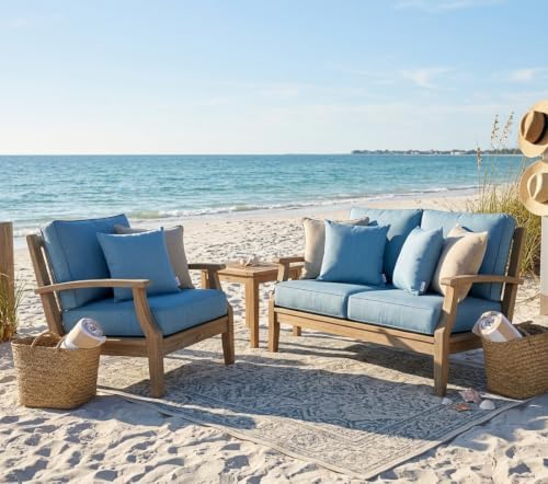 Outdoor/Indoor Sunbrella Throw Pillows Square Set of 2 Pieces 16 inch x 16 inch Cast Horizon - Cover Only, Insert Not Included - Image 4