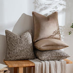 a moment Brown 4 Pack Throw Pillow Covers - Chenille & Velvet Set with Piping, Farmhouse Textured Design Pillow Cases for Couch Sofa Bed Livingroom (22x22 Inch, No Insert) - Image 3