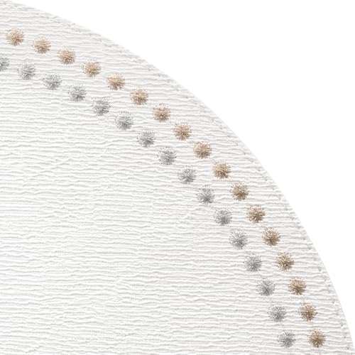 Bodrum Pearls Round Embroidered Placemats Set of 4 – 15" Elegant Table Mats for Dining, Weddings & Special Occasions, Decorative, Wipe-Clean Vinyl Placemats, Pure White/Gold & Silver - Image 2