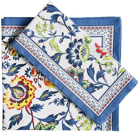 FINGERCRAFT Cloth Napkins Set of 12 Cotton Linen, 20x20 Inch, Blue Floral - Image 2