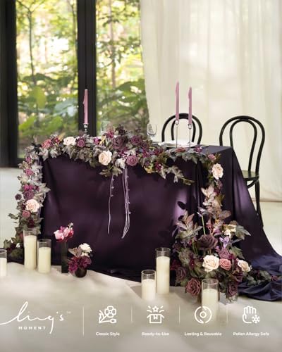 Ling's Moment 9FT Flower Garland, Eucalyptus & Rose, Deep Plum - Image 6