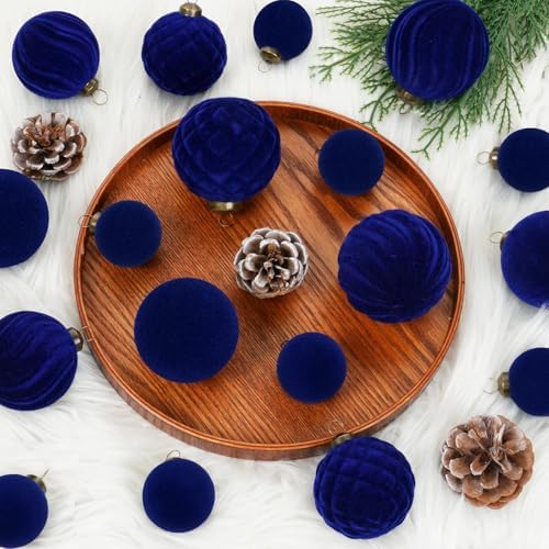 XmasExp 36PCS Velvet Christmas Ornaments Set Mixed Flocked Balls Ornaments Shatterproof Christmas Tree Decorations for Holiday,Party,Home（Navy Blue） - Image 4