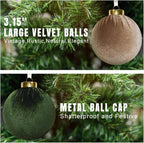 15 Pcs 3.15" Green and Brown Velvet Balls Ornaments for Christmas Tree - Image 2