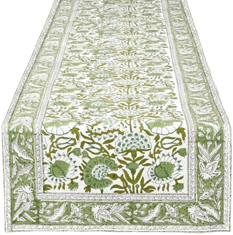 CPC Agate Green Block Print Cotton Table Runner 16x106 Inch Long Runner - Image 5