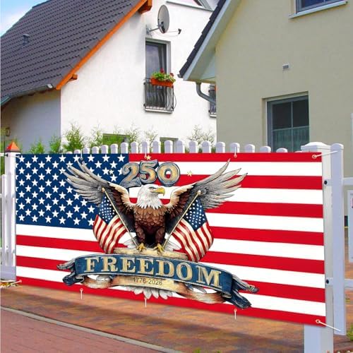 16x7 ft American 250th Anniversary Eagle Garage Door Banner - Patriotic Bald Eagle with “Freedom” & 250 Over Stars and Stripes Backdrop, Hanging Decor for 2026 July 4th & National Celebration, Large Outdoor Wall Sign - Image 5