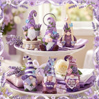 Simgoing 6 Pcs Purple Lavender Gnomes Mother's Figurines Lavender Gnomes with Best Mom Ever, Mom Resin Statues Table Decor for Mum Grandma Birthday Party Tabletop Home Centerpieces Tiered Tray Decor - Image 3