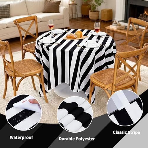 Fanqisi 2 Packs Black and White Striped Tablecloth 57 x 120 Inch Rectangle Waterproof Table Cover Halloween Table Cloth for Birthday Wedding Dining Banquet Outdoor Party Decorations - Image 5