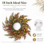 Dingion 18 Inch Christmas Wreath for Front Door with Red Artificial Berry - Image 2