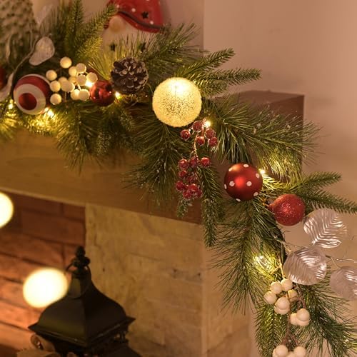 Valery Madelyn 6 Ft Christmas Garland with Lights for Mantle Red White - Image 4