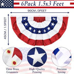 6 Pack 1.5x3 FT USA Pleated Fan Flag, American Bunting Flag Patriotic Half Fan Banner 4th of July Decorations Outdoor Memorial Day Decor Fourth July Independence Day Outside Red White and Blue Decor - Image 2