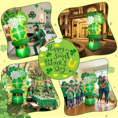 OurWarm 6FT St Patricks Day Inflatables Outdoor Decorations, St. Patrick's Day Blow Up Inflatable Shamrocks with Leprechaun Hat and Built-in LED Lights, Lucky Saint Patricks Day Yard Garden Lawn Decor - Image 6