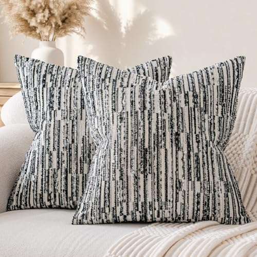 a moment Boho Striped Decorative Throw Pillow Covers 24"X24" Set of 2，Black by amoment