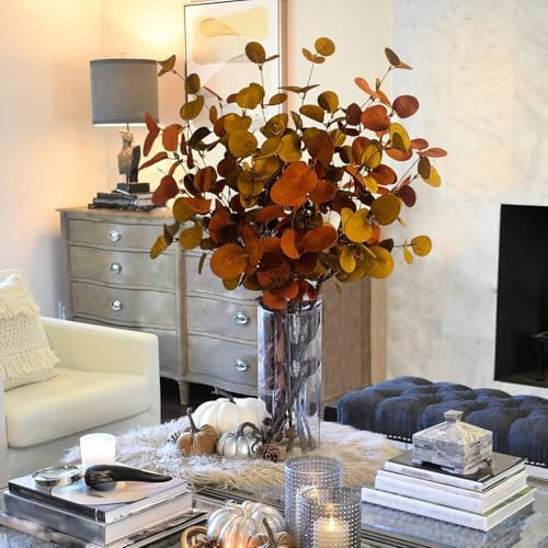 8 Pcs Artificial Fall Eucalyptus Stems, 27 Inch - Image 2