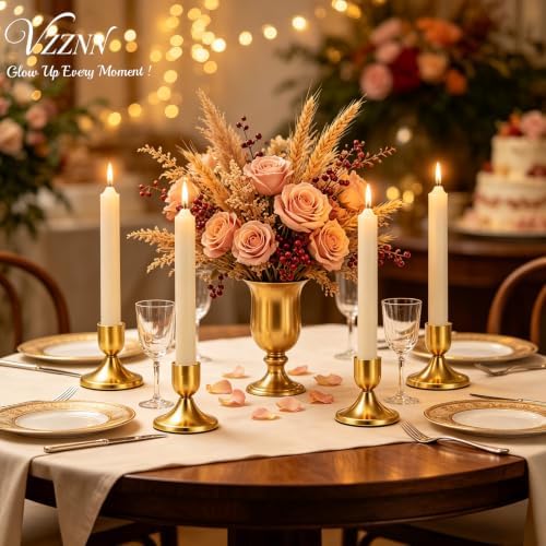 24 Pcs Brass Gold Taper Candle Holders Set Vintage Short Skinny Metal Candlestick Holders Small Low Candle Sticks for Dining Table Centerpiece Wedding Christmas Party Mantel Home Decor - Image 5