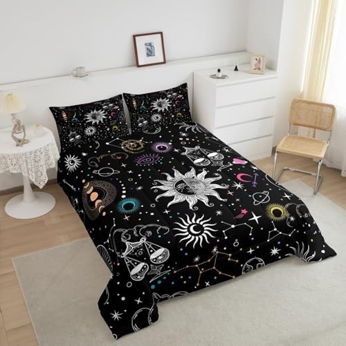 Erosebridal Sun & Moon Bedding Sets Full Boho Starry Sky Comforter Set Kids Boys Exotic Cosmos Planet Down Girls Zodiac Libra Duvet Bohemian Solar System Quilted With 2 Pillowcases LWHS5439XXY-BZ_USf - Image 3