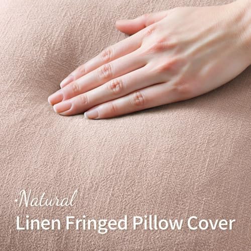 MIULEE Boho Linen Fringe Decorative Throw Pillow Covers Light Pink 20x20 - Image 5