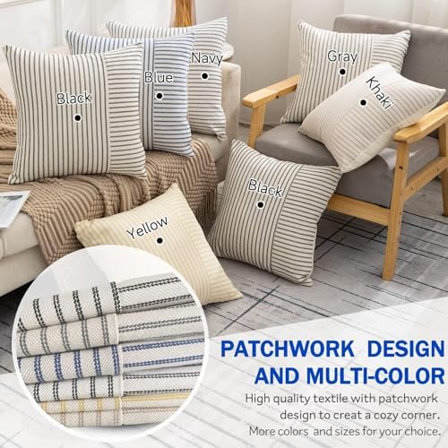 YCOLL Farmhouse Euro Sham Pillow Covers 26x26, Modern Throw Pillow Covers Set of 2, Gray and Beige Striped Patchwork Linen Decorative Pillows Cushion Covers for Bed Sofa Couch Living Room Home Decor - Image 5