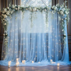20x10ft Baby Blue Tulle Backdrop Curtain with Lights String for Parites, Sheer Backdrop Curtains for Wedding Baby Shower Birthday Party Photo Shoot Decorations - Image 2