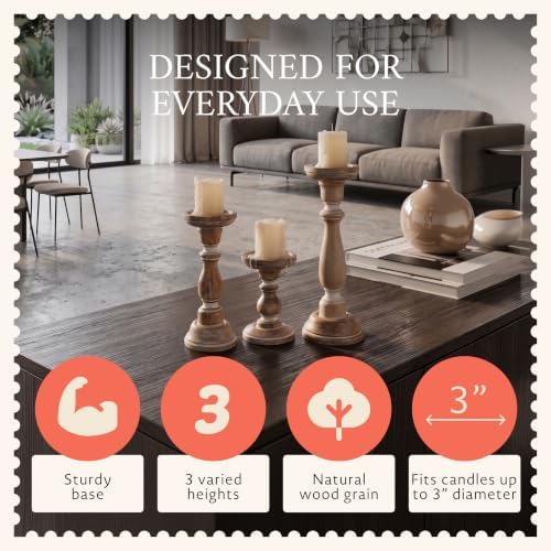 Mela Artisans Tuli Mango Wood Candle Holders - Whitewash, Set of 3 - Image 4
