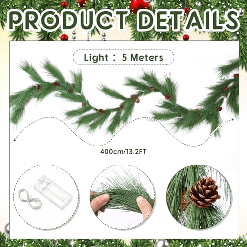 Jutom 13 ft Christmas Deluxe Norfolk Pine Garlands Artificial Long Decor - Image 2