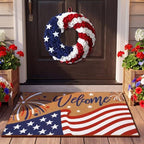Tingjoo 2 Pcs 4th of July Door Mat and Patriotic Wreath for Front Door - Image 2