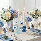 Blue Candlestick Holders 12 Pcs, Ribbed Taper Candle Holders for Table Centerpieces, Vintage Glass Candle Holders Bulk for Wedding, Birthday, Baby Shower Decoration - Image 5