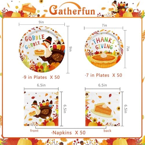 Thanksgiving Turkey Party Supplies Kit - Autumn-Themed Disposable Dinnerware Set with Plates and Napkins for 50 - for Thanksgiving Party Decoration - Image 2