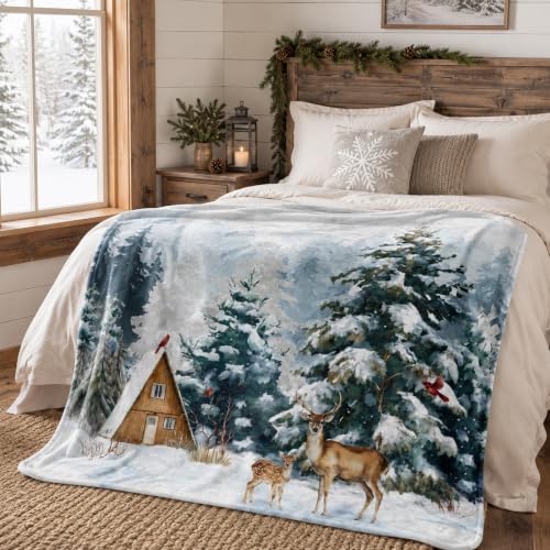 Winter Deer Throw Blanket, Snow Forest Flannel, 80 x 60 - Image 5