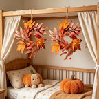 6 PCS Mini Fall Wreaths for Kitchen Cabinet 9 Inch Fall Maple Leaf Wreath for Front Door Small Autumn Hanging Wreath Thanksgiving Candle Ring for Farmhouse Home Porch Wall Window Table Decoration - Image 2